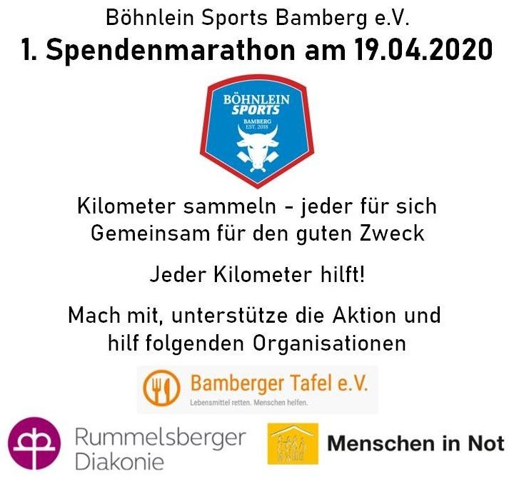 1. Böhnlein Sports Bamberg Spendenmarathon am 19.04.20